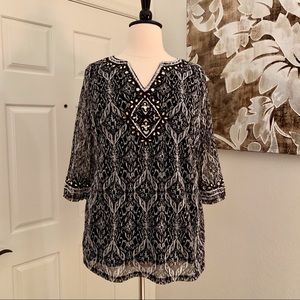 COPY - INC Black, Gray & White Embellished Top